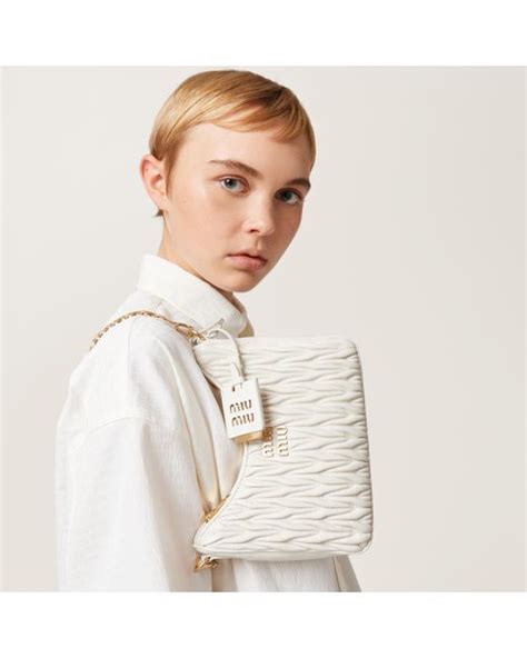 White Matelassé Nappa Leather Shoulder Bag .